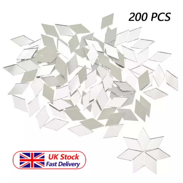 200Pcs 11*20mm Diamond Glass Mirror Mosaic Tiles Shape Home Decor Supplies DIY