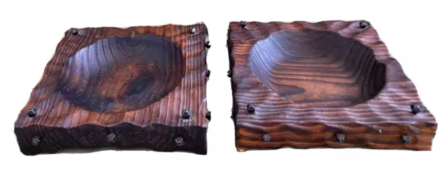 Pair of Vintage Gothic Wood Trinket Dishes/Ashtray Holders - Spain/Mexico