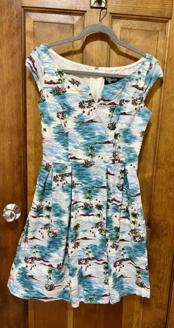 Hell Bunny Blue Hawaiian 1950s Island Tiki Retro Vintage Pinup Dress Rockabilly