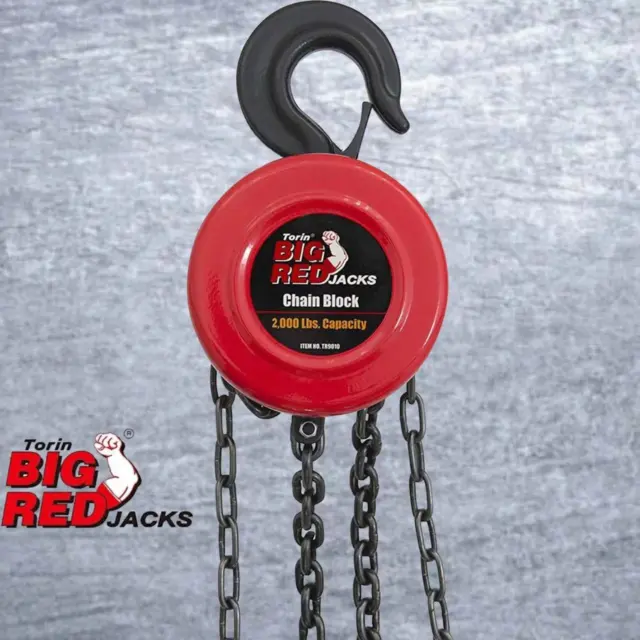 BIG RED 1 Ton Torin Red Manual Hand Lift Steel Chain Block Hoist with 2 Hooks