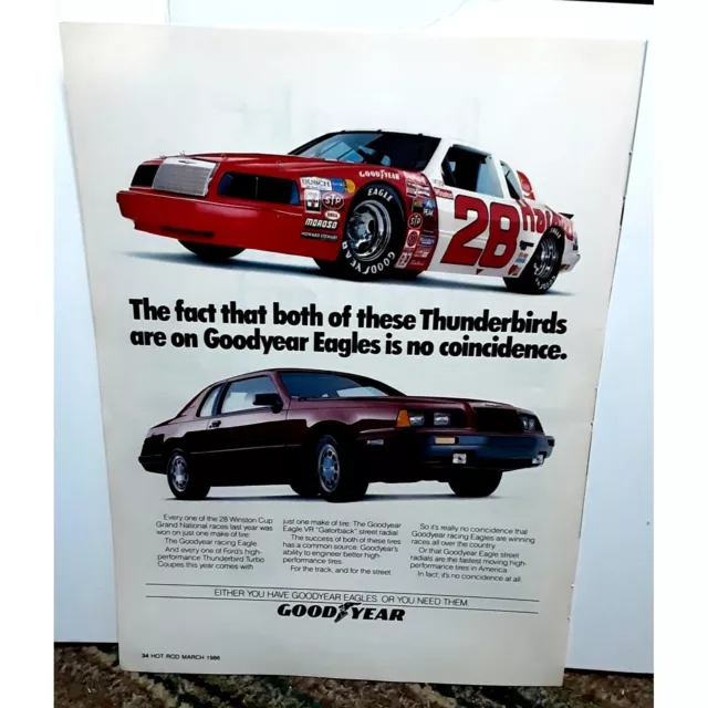 Vintage 1986 Goodyear Ford Thunderbird Print Ad Original epherma