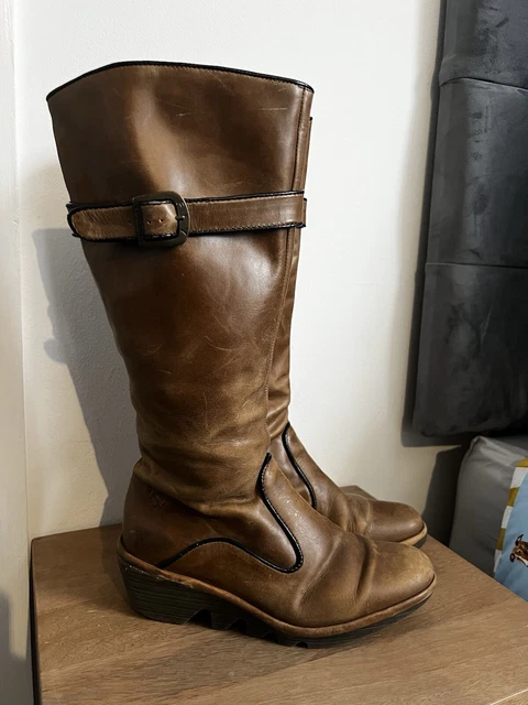 FLY LONDON MISTRY Camel Distressed Leather Knee High Boots Uk 4 Eur 37 Rrp 160 69.99 PicClick UK