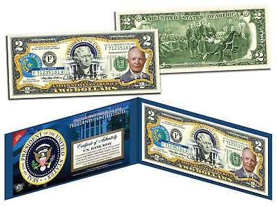 DWIGHT D EISENHOWER * 34th U.S. President * Colorized $2 Bill Legal Tender IKE