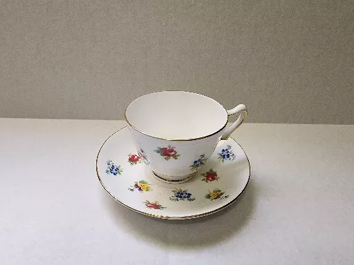 Staffordshire Crown Teacup & Saucer Flowers Fine Bone China England Floral 1801