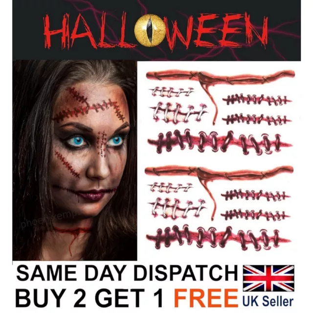 Halloween Zombie Scars Tattoos Fake Blood Staples Scar Wound Costume Make-Up