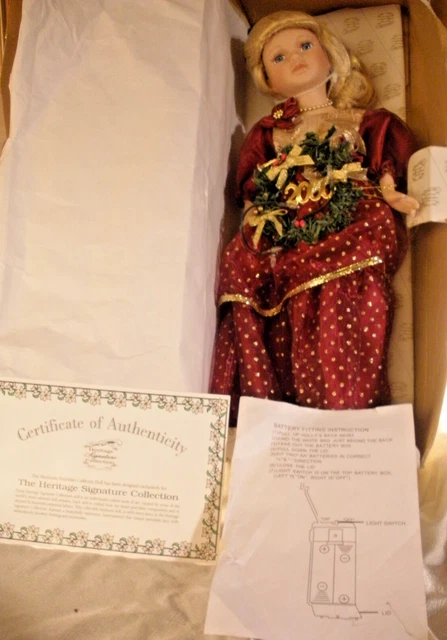 Heritage Signature Collection 16" Christmas "Holly" Porcelain doll w/ligh wreath