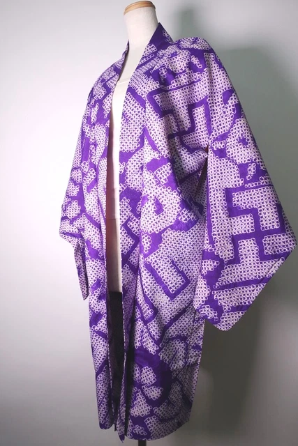8826A5 Silk Vintage Japanese Kimono Haori Jacket Shibori Sayagata Long