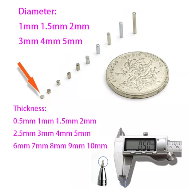 Miniature Magnets Tiny Diameter 1mm 1.5mm 2mm 3mm 4mm 5mm Strong Craft Magnet