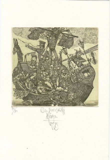 Exlibris Bookplate Radierung Harry Jürgens 1949 Narrenschiff Akte