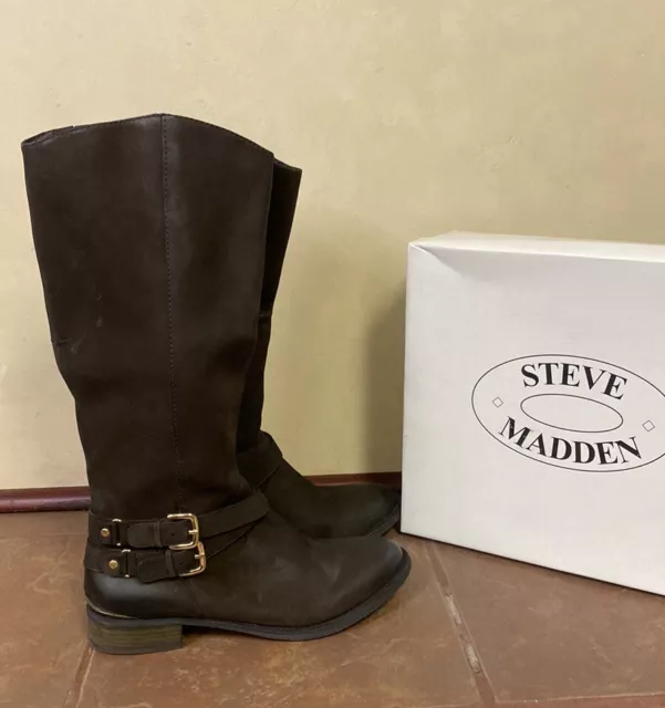 New! Steve Madden Avilla Brown Leather Riding Boots size 10