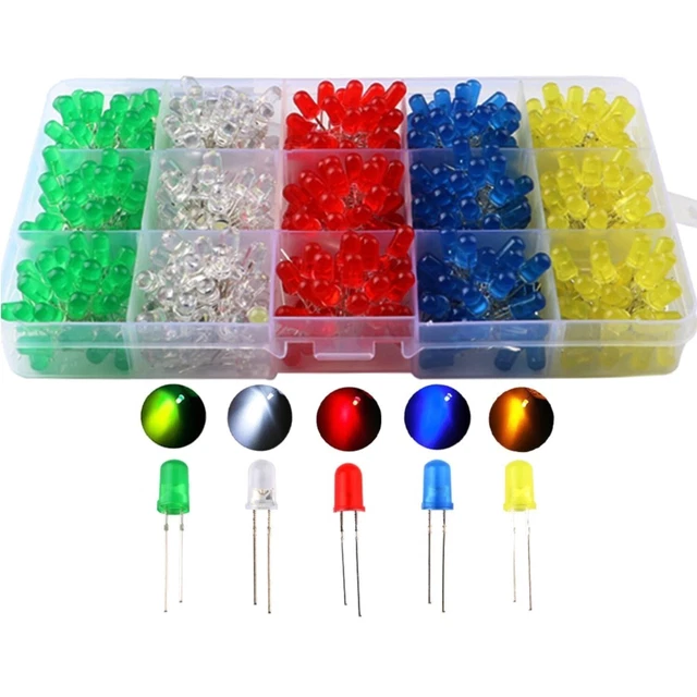 Kit diodi LED, 300 pezzi 3mm LED 5mm Assortimento diodi LED Bianco Giallo Rosso Blu Verde Kit diodi LED