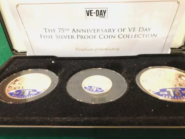 2020 Genuine 3 Full Silver Proof Anniversary Coin Set For Ve Day (Cn-386)