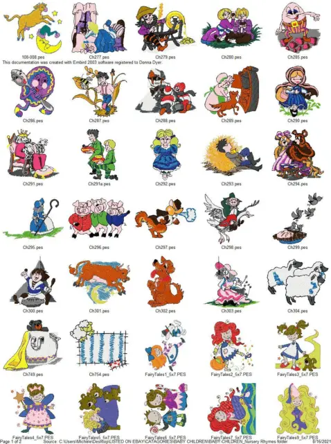 55 Nursery Rhymes Embroidery Machine Designs Collection Pes Jef Hus Dst Exp Vip