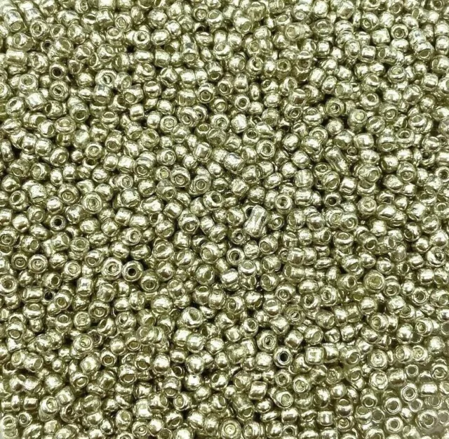 100g SILVER METALLIC glass seed beads - choose size 6/0, 8/0 or 11/0 (4, 3, 2mm)