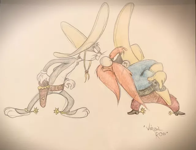 LOONEY TUNES Bugs & Yosemite Sam illustration autographed by, VIRGIL ROSS