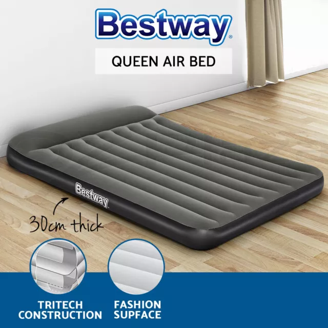 Bestway Air Mattress Queen Bed Inflatable Flocked Camping Beds 30CM