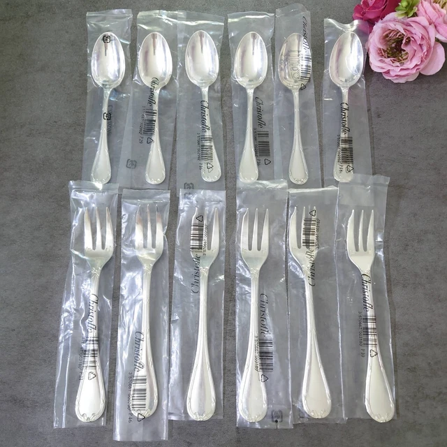 Christofle Rubans 12pcs Silverplate Flatware Cake Fork Coffee Spoon Excellent