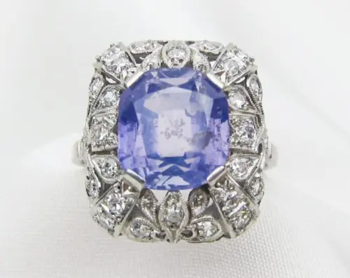 Fabulous French Art Deco  6.40 CT Sapphire & CZ Engagement Ring Solid 935 Silver