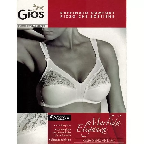 Reggiseno Gios Art. 985 Classico Senza Ferretto Con Pizzo Coppe In Cotone