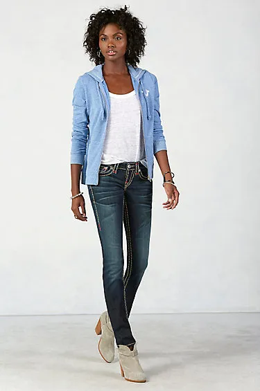 New Womens True Religion Brand Jeans Dark Blue 26 NWT Super T Skinny Flap White 3