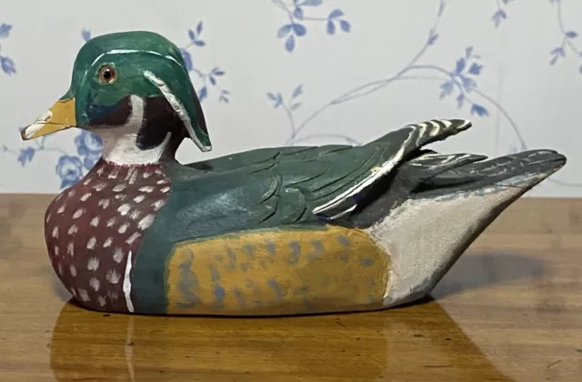 Vintage Wood Duck ~ Hand Carved, Hand Painted Wooden Carving 6" long