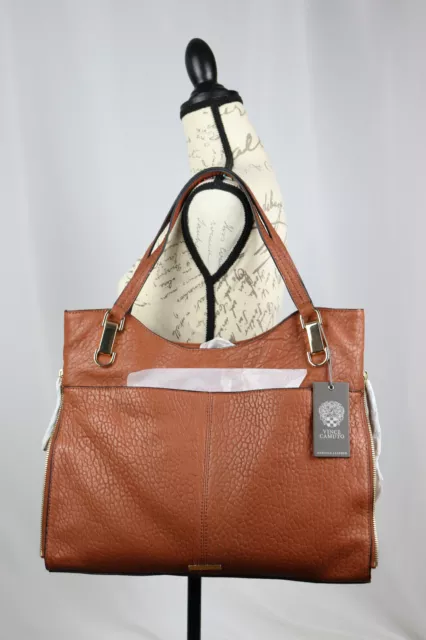 Vince Camuto Solid Embossed Leather Shoulder Tote Emely Pinceone Brown NWD