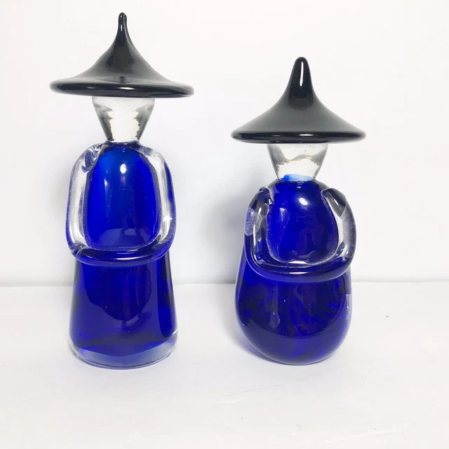 Pair VTG FORMIA VETRI DI MURANO Glass Asian Oriental Chinese Men Figurine