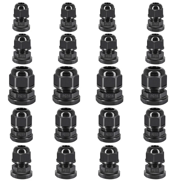 20PCS Cable Gland Waterproof Adjustable 3-16mm Cable Connectors w/Gaskets PG7-16