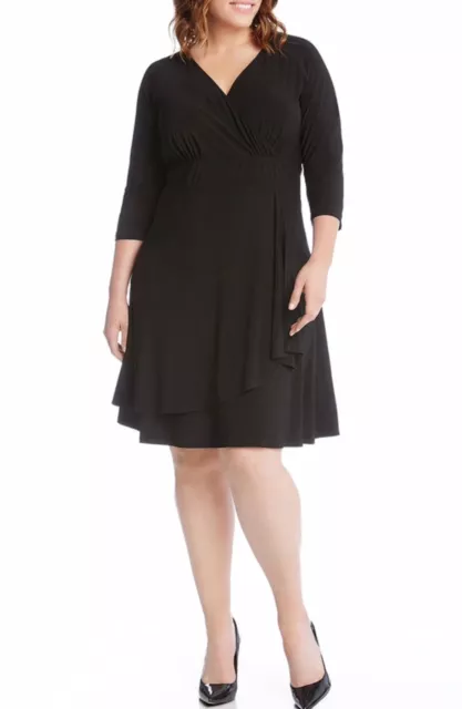 Karen Kane Plus Size Cascade Drape Stretch Black Dress 3X Retail $118