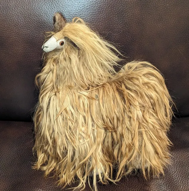 Vtg Llama Alpaca Plush Figure Real Wool Fur 10”