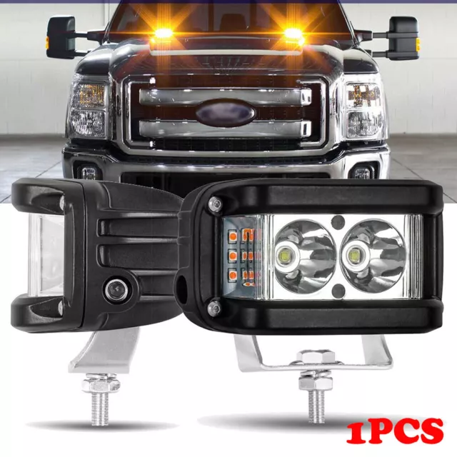 New 4" Inch Work Cube Side Shooter LED Light Bar Pod White/Amber Strobe Lamp SUV