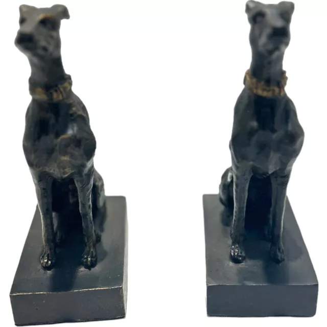 Pair Cast Iron Whippet Gray hound Dog Figures W/Fine Casting Statues Bookends 2