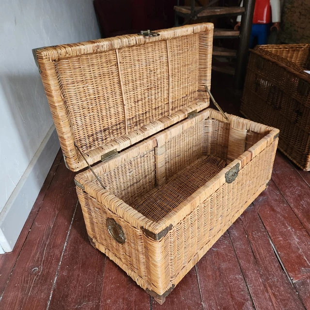 Panier Ancien En Osier - Avec Couvercle - Vintage - Déco Campagne