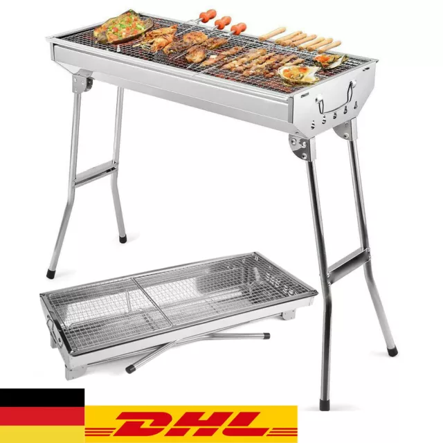 BBQ Holzkohle Klappgrill Standgrill Tragbar Camping Schaschlik Grill Edelstahl