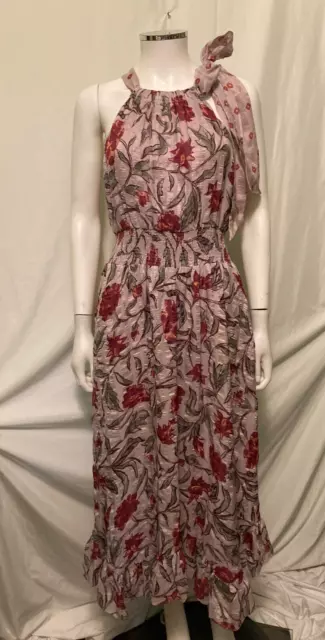 Rebecca Taylor Silk Ruffle Purple Multicolor Floral Print Midi Dress M