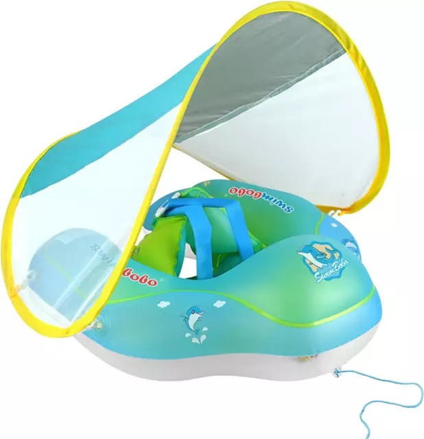 Baby Swimming Pool Float with Sun Canopy, Anti-Flip, Inflatable Baby Float with