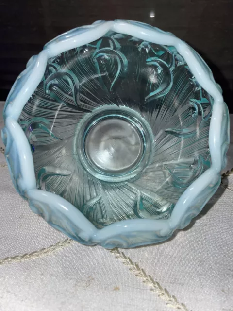 FENTON LILY OF the Valley Iridescent Rose Bowl Opalescent Edge Light ...
