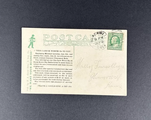 Benjamin Franklin Green 1 Cent Stamp on Postcard Postmarked 1911 Antique Vintage