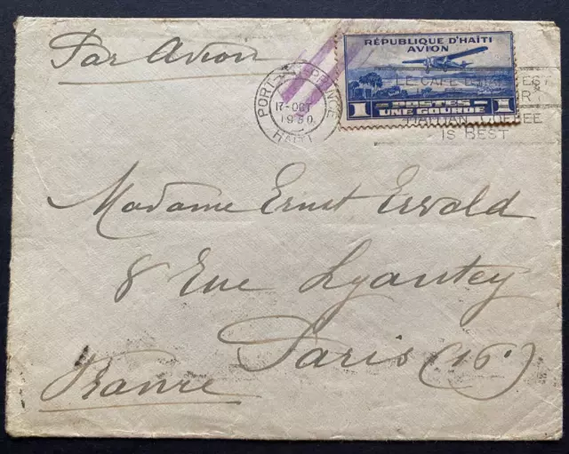 HAITI, AIRMAIL Cover, 1930, Haiti - Paris France, Postmarked