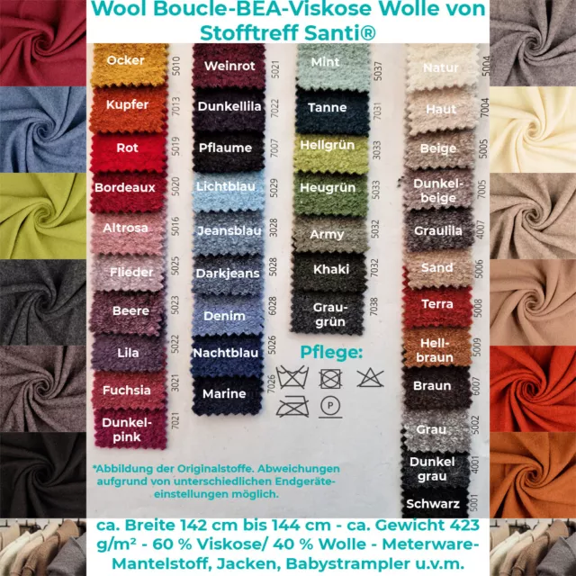 Wool Boucle-BEA-Viskose Wolle von Stofftreff Santi®-Mantelstoff-50 cm Schritte