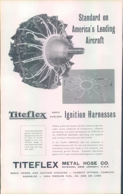 WWII Titeflex Aircraft Ignition harness  Advert Original Janes aircraft 1942