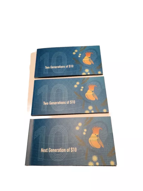 3 ×2 Two Generation $10 - 1×Next Gen $10 Banknotes Folders RBA Unc 5 × notes $50