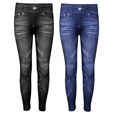 2 Paia Ragazze Stampa Leggings Moda Elasticizzato Pantaloni Blu Nero S/M L/XL