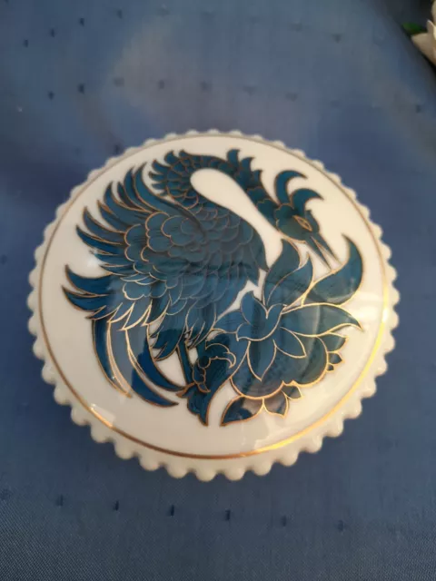 Seltene Antike Rosenthal Porzellandose Blau Gold Vogel Phönix Geschenk Rar