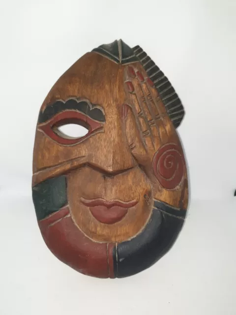 Hand Carved wooden Wall Hanging 11"  Mask Retro Collectors Item Great Gift
