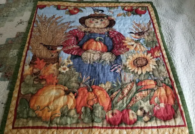 Fall Quilt, Lapghan, Wallhanging With Scarecrow And Pumpkins