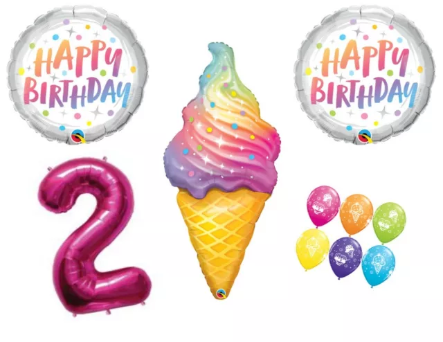 Two Sweet Ice Cream Dots 2nd Birthday Party Balloons Decoration Supplies Second