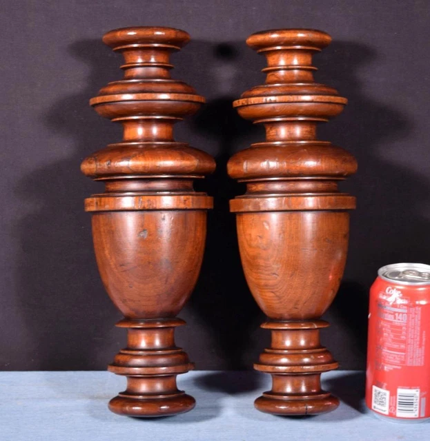 *12" Pair of French Antique Solid Mahogany Posts/Pillars/Columns/Balusters 2