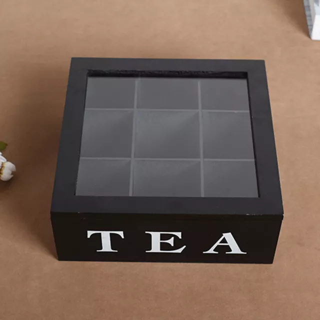 Wooden Tea Box 9-Compartment Tea Bag Chest Storage Organizer With Acrylic Lid