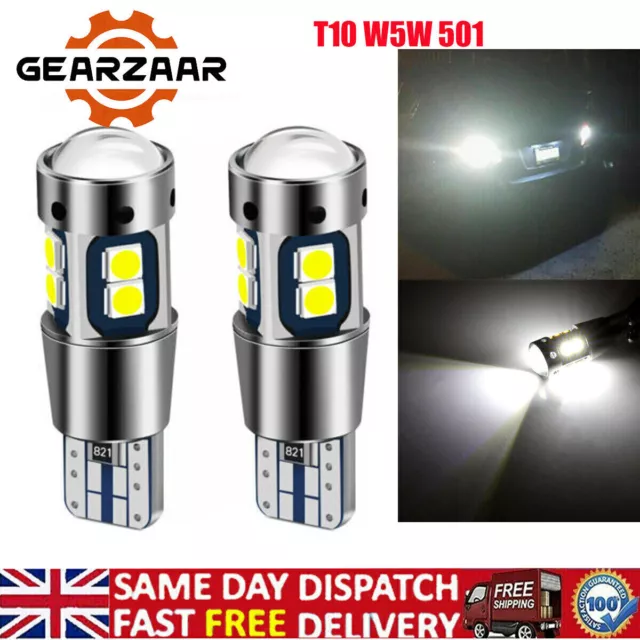 2X T10 LED Car Bulbs Canbus W5W 501 Side Light 2835 10SMD Error Free 6000K White
